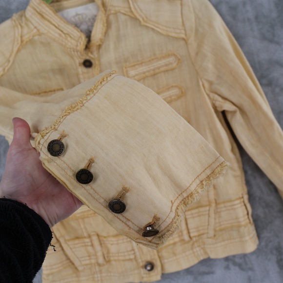 SL Los Angeles Embroidered Linen Military Jacket Womens Large Yellow Boho Su - Picture 10 of 16